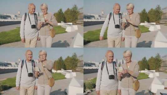 在城市公园散步的老人高清在线视频素材下载