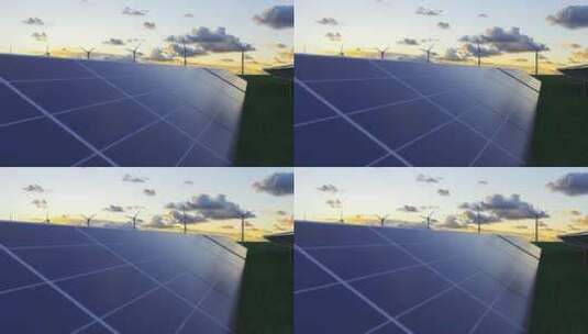 草地上光伏太阳能风能发电站新能源3D动画高清在线视频素材下载