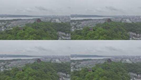 航拍中国浙江杭州西湖雨天城隍阁高清在线视频素材下载