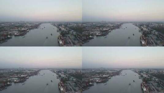 上海黄浦江入海 海运 船舶4K航拍原素材高清在线视频素材下载
