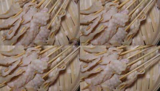鸡皮串小串肉串钵钵鸡炸串烤串美食高清在线视频素材下载