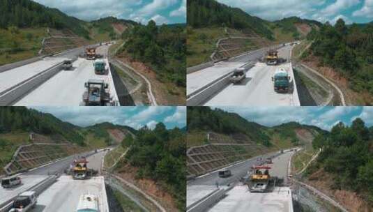 高速公路建设视频云南山区高速公路铺设路面高清在线视频素材下载