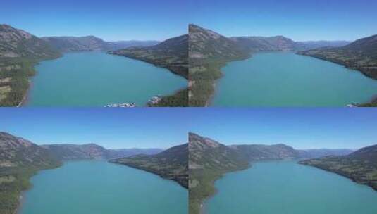 航拍新疆5A级旅游景区喀纳斯湖景自然风光高清在线视频素材下载