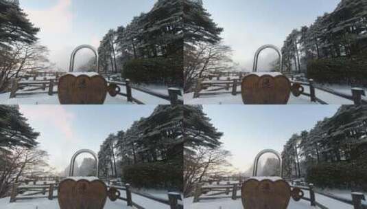 黄山连心锁冬季雪景延时摄影高清在线视频素材下载