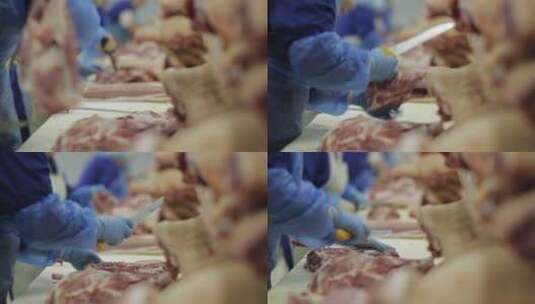 屠夫切割猪肉高清在线视频素材下载