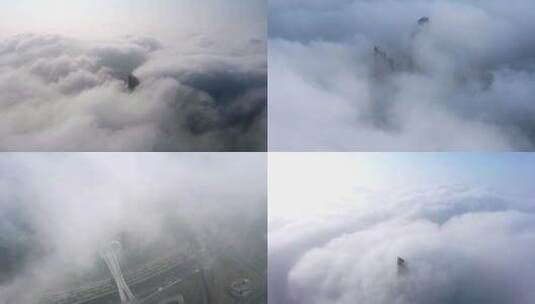 航拍延时翻滚的云层南京地标双子楼保利剧院高清在线视频素材下载