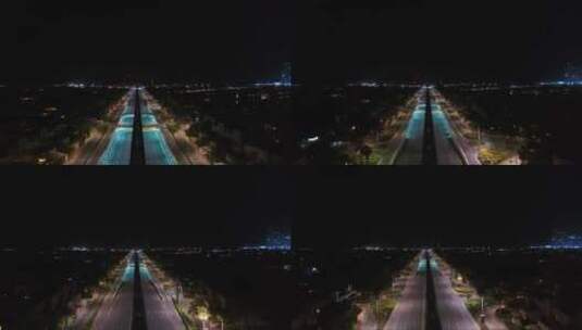 阿拉伯联合酋长国迪拜夜晚空荡荡的街道鸟瞰高清在线视频素材下载