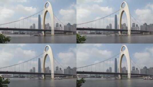 河面上的大桥和广州天际线高清在线视频素材下载