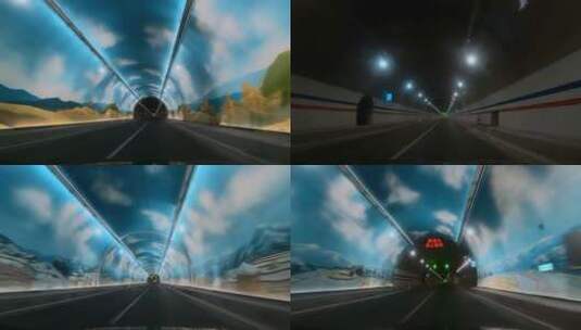 高速公路彩色隧洞内灯光壁画高清在线视频素材下载