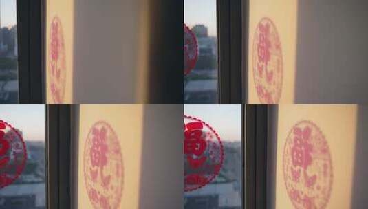 兔年剪纸窗花贴在玻璃上的窗花4k视频高清在线视频素材下载