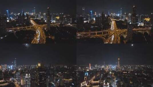 上海延安高架夜景航拍合集高清在线视频素材下载