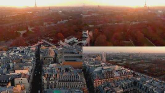 城市航拍巴黎埃菲尔铁塔日出城市天际线高清在线视频素材下载