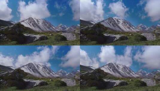 雪山绿草地光影延时高清在线视频素材下载