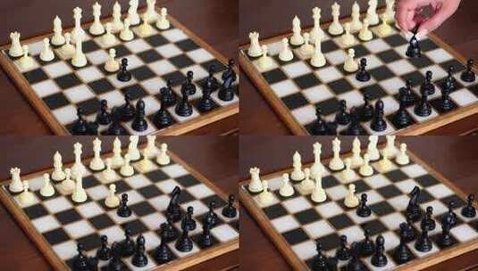 国际象棋移动黑色的棋子高清在线视频素材下载