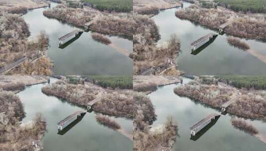 湖面上断裂的桥梁高清在线视频素材下载