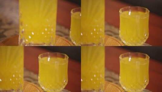 透明玻璃瓶装黄色果汁 (4)高清在线视频素材下载