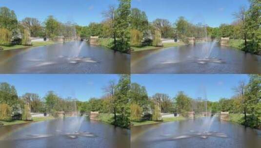 公园湖水里的喷泉高清在线视频素材下载