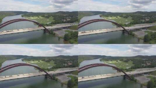 航拍河边高尔夫球场的无人机镜头高清在线视频素材下载