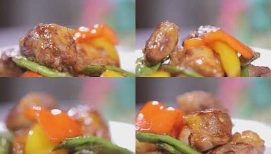 彩椒扁豆炒鸭肉高清在线视频素材下载