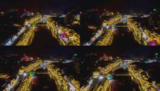 4K航拍湖南湘西凤凰古城夜景移动延时高清在线视频素材下载