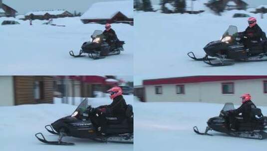 男子在雪地骑车高清在线视频素材下载