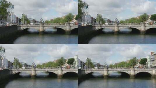 爱尔兰都柏林河利菲大桥和交通高清在线视频素材下载