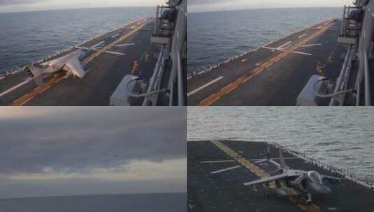 航母甲板上的海军陆战队飞机高清在线视频素材下载