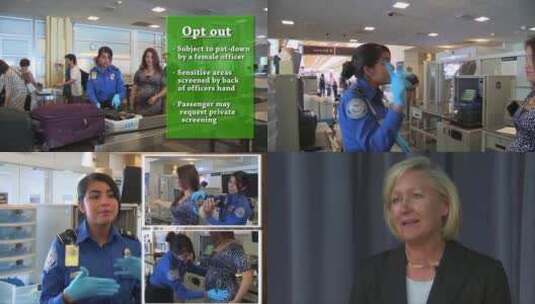 美国运输安全管理局特工在机场对怀孕乘客采取特别预防措施高清在线视频素材下载