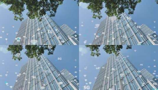 商务区高楼大厦办公楼玻璃幕墙特效5g元宇宙高清在线视频素材下载