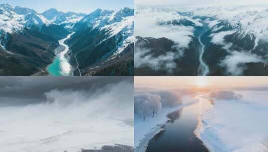 雪山河流自然风光俯瞰合集高清在线视频素材下载