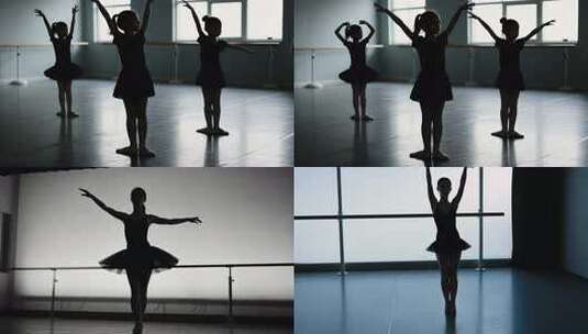 排练舞蹈的剪影小女孩小孩子练舞跳舞高清在线视频素材下载