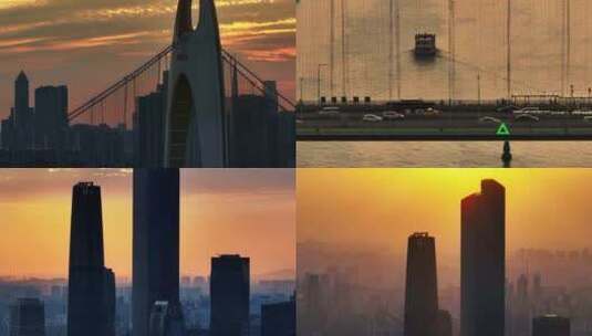 长焦航拍广州珠江新城夕阳高清在线视频素材下载