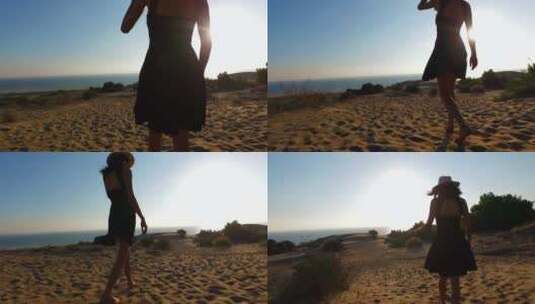 在日落的海滩上散步高清在线视频素材下载