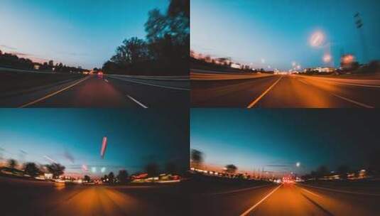 车辆快速穿梭在清晨的高速公路上延时拍摄高清在线视频素材下载