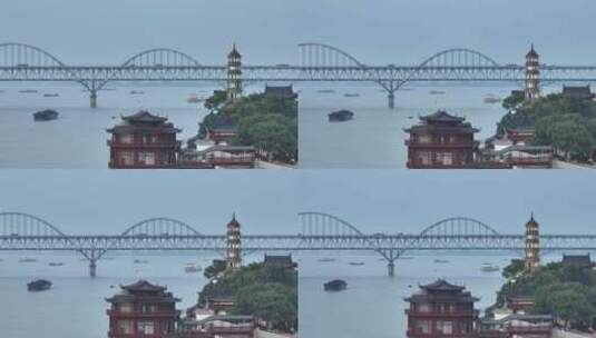 九江风光之锁江楼长焦航拍高清在线视频素材下载