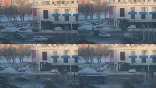 黑龙江牡丹江市早晨车来车往的街道高清在线视频素材下载