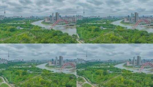 武汉夏日城市地标天际线风光延时摄影高清在线视频素材下载