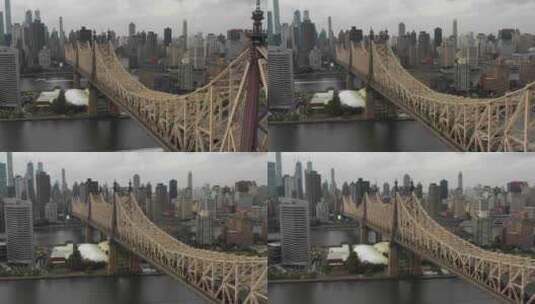 皇后大道大桥（第59街大桥）的长边滑动无人机鸟瞰图高清在线视频素材下载