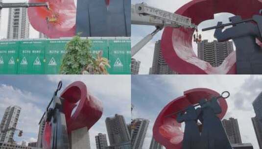 重型工业广场雕塑高清在线视频素材下载