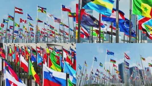 各国国旗、国际化、一带一路、国际贸易高清在线视频素材下载