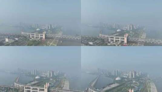 九江市九江长江大桥航拍长江河流桥梁风光高清在线视频素材下载