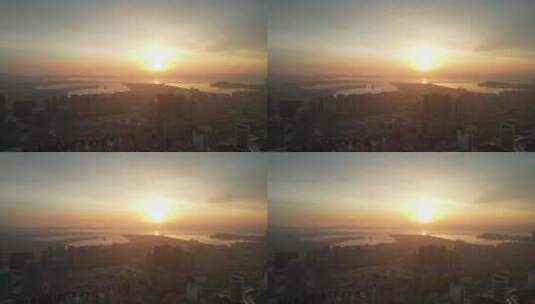 山东烟台城市清晨航拍高清在线视频素材下载