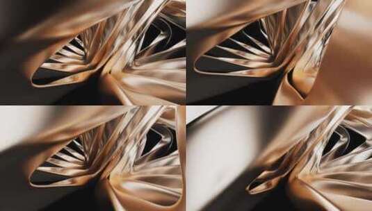 抽象金色金属曲面背景3D渲染高清在线视频素材下载