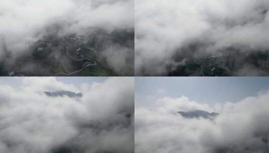 乌蒙山区雪后云雾缭绕的乡村高清在线视频素材下载