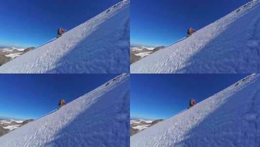 攀登四川甘孜勒多曼因雪山的登山者攀冰高清在线视频素材下载