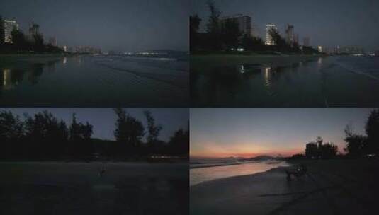 惠东县双月湾沙滩傍晚航拍高清在线视频素材下载