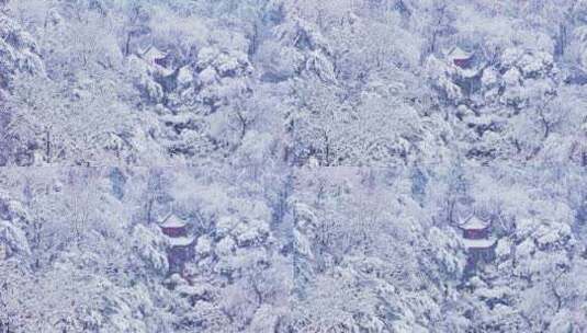 4k长沙岳麓山爱晚亭雪景航拍高清在线视频素材下载