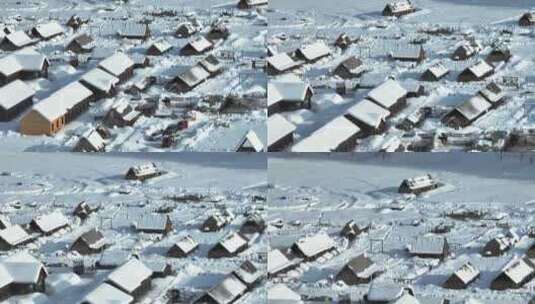 冬季阿勒泰禾木村航拍高清在线视频素材下载