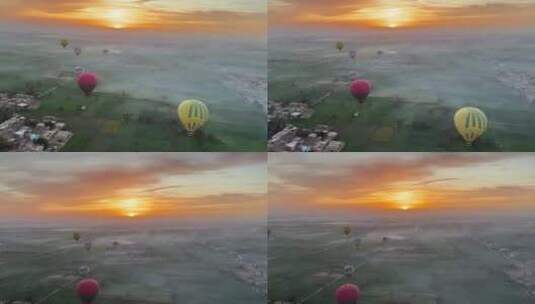 埃及 卢克索 热气球 唯美 日出 田野高清在线视频素材下载
