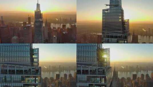 航拍纽约曼哈顿范德比尔特一号摩天大楼日出高清在线视频素材下载